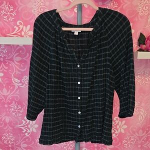 J. Jill Black and White Plaid Button Down Shirt